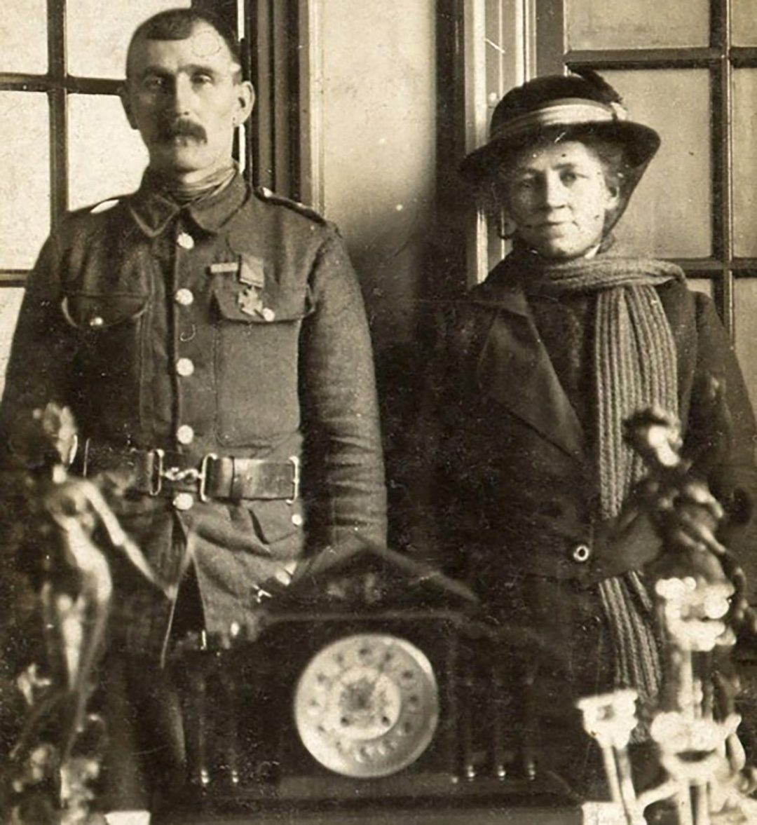 WHEATLEY WORTHY: Private Thomas Kenny with his wife, Isabel, receiving gifts at his old school in 1916