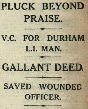 MAKING THE NEWS: From The Northern Echo of December, 1915, revealing Private Kenny had won the Victoria Cross