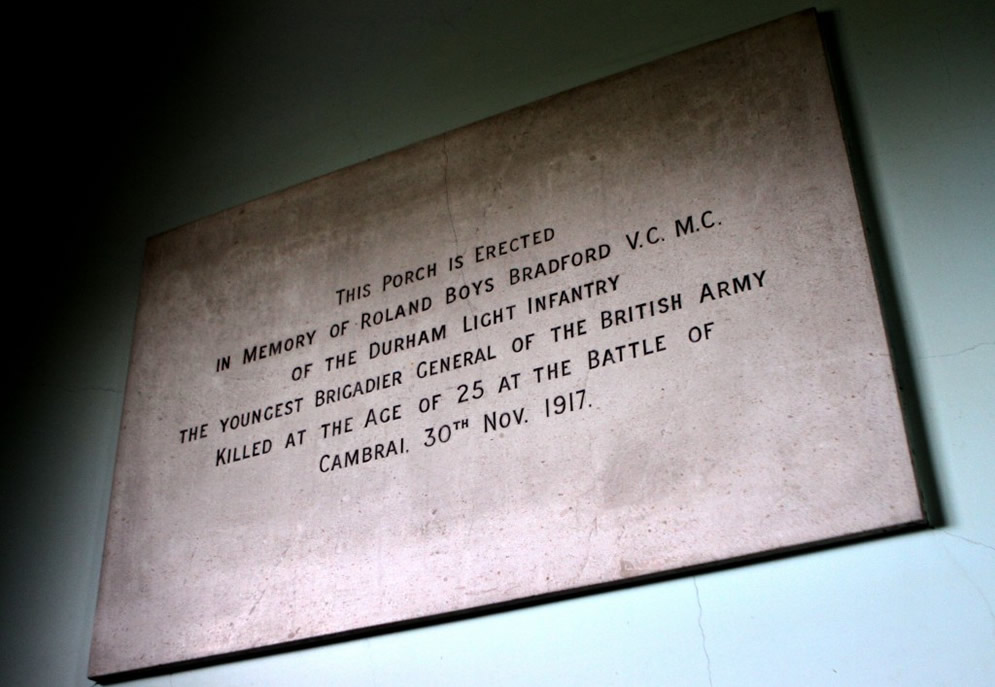 A plaque at Darlington Memorial Hospital dedicated to Brigadier-General Roland Boys Bradford